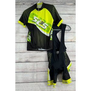 SL3S Cycling Bib and Triathlon Jersey Men's Size Medium Black/Florescent‎ Green